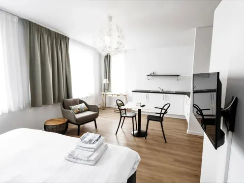 Interieur van FLATS aparthotel in Brussel